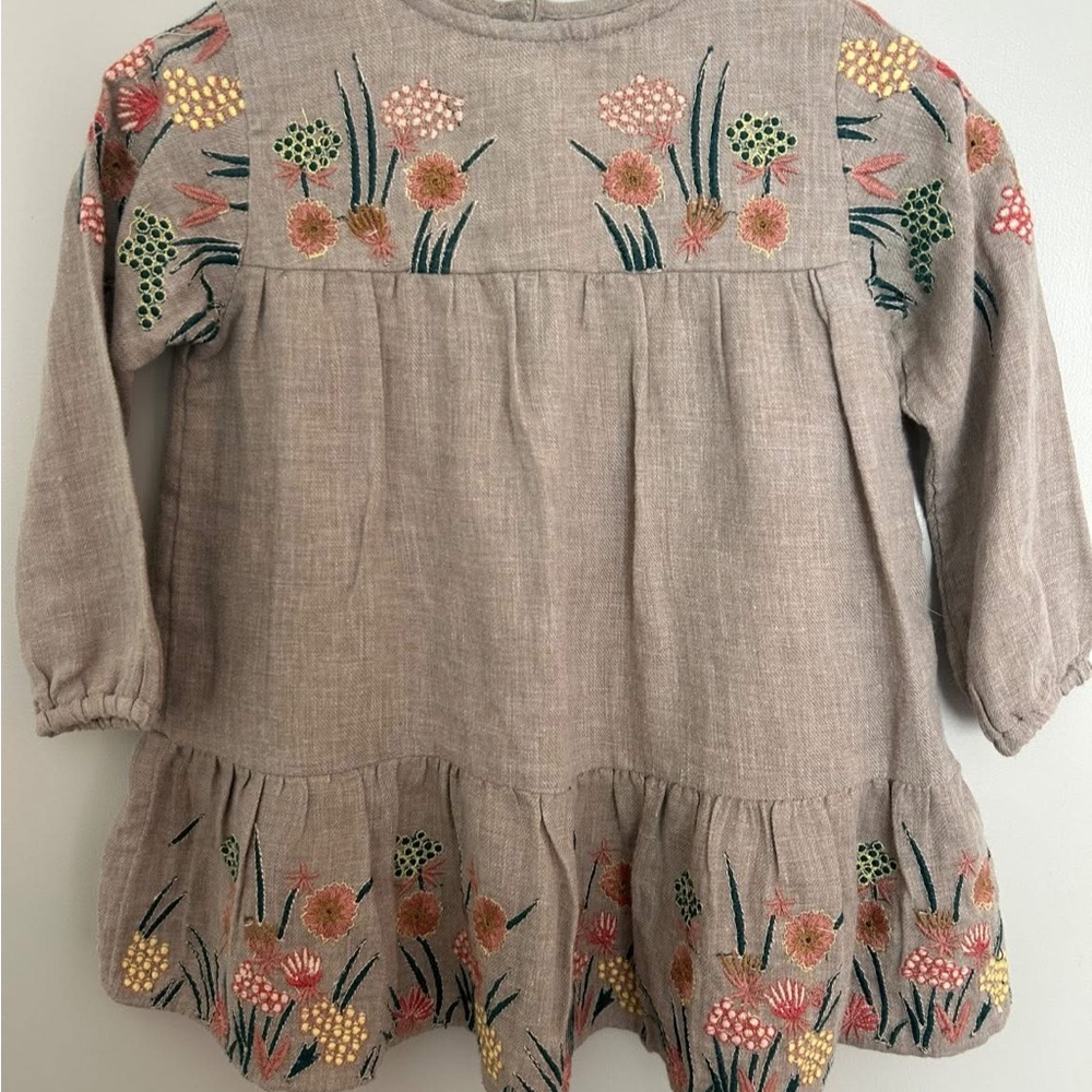 Zara Baby Toddler Girl Long-Sleeved Dress with floral embroidery